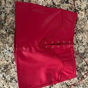 Only worn once, red leather mini skirt from revice.